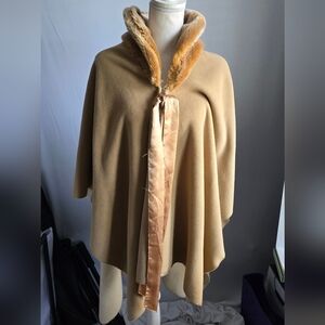 Chic Tan Women's Cape with Faux Fur Trim